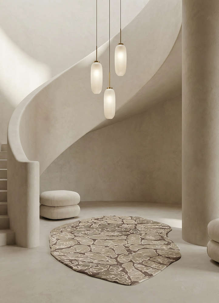infini beige and brown wool and viscose hand tufted Rug - Rander