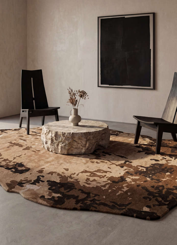 genesis beige and brown wool and viscose hand tufted Rug - Rander