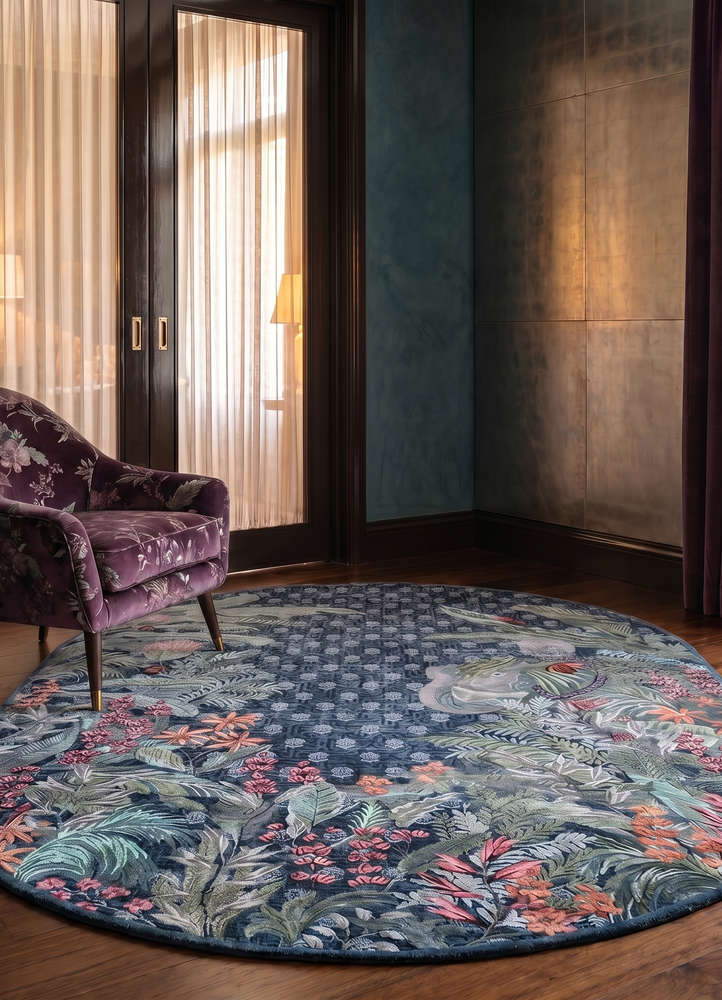 inde rose blue wool and silk hand knotted Rug - Rander