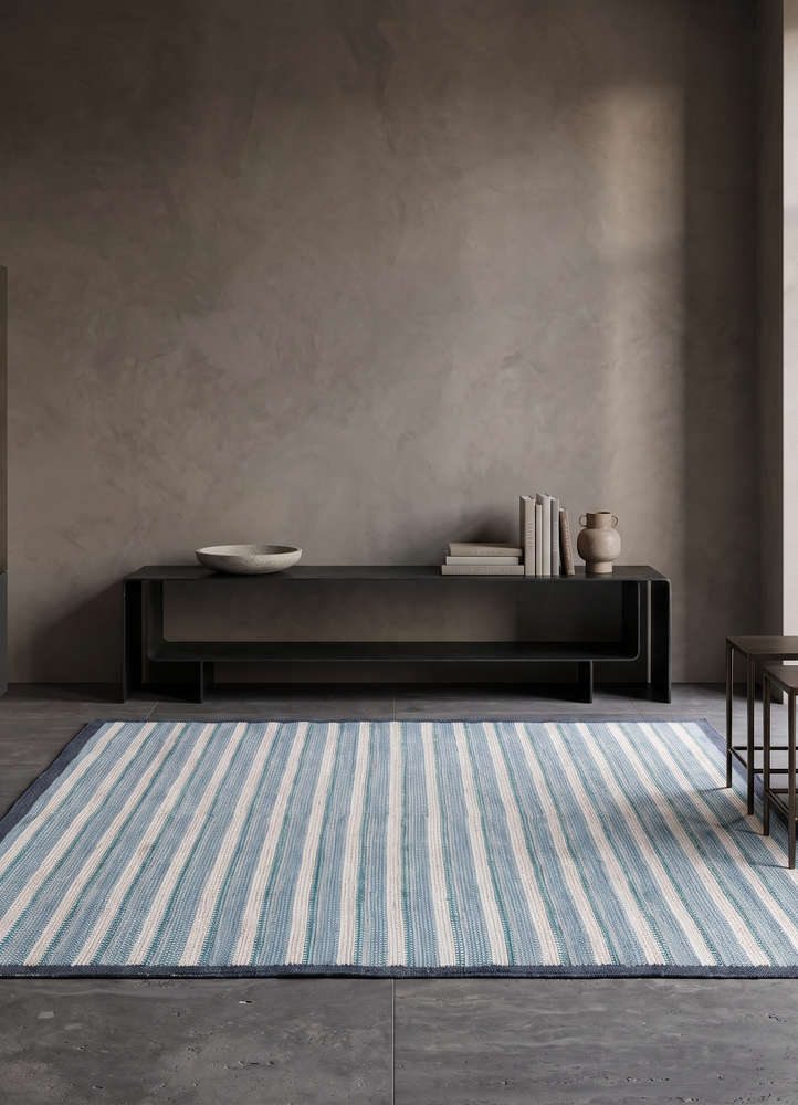 abrash blue polyester flat weaves Rug - Rander