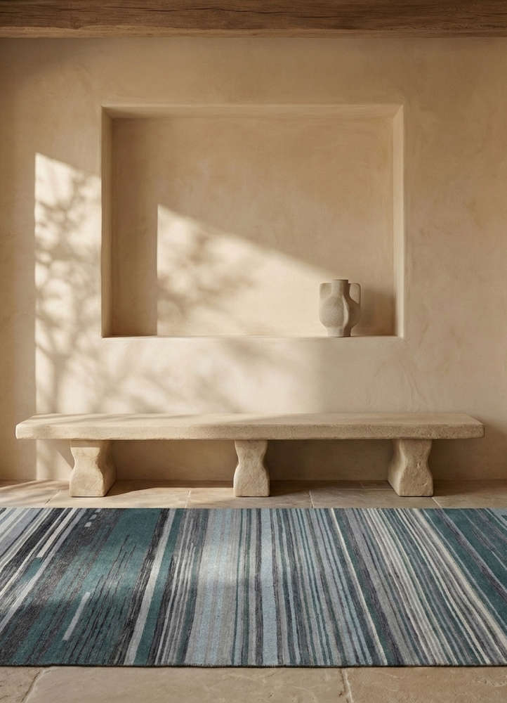 checkers blue wool flat weaves Rug - Rander