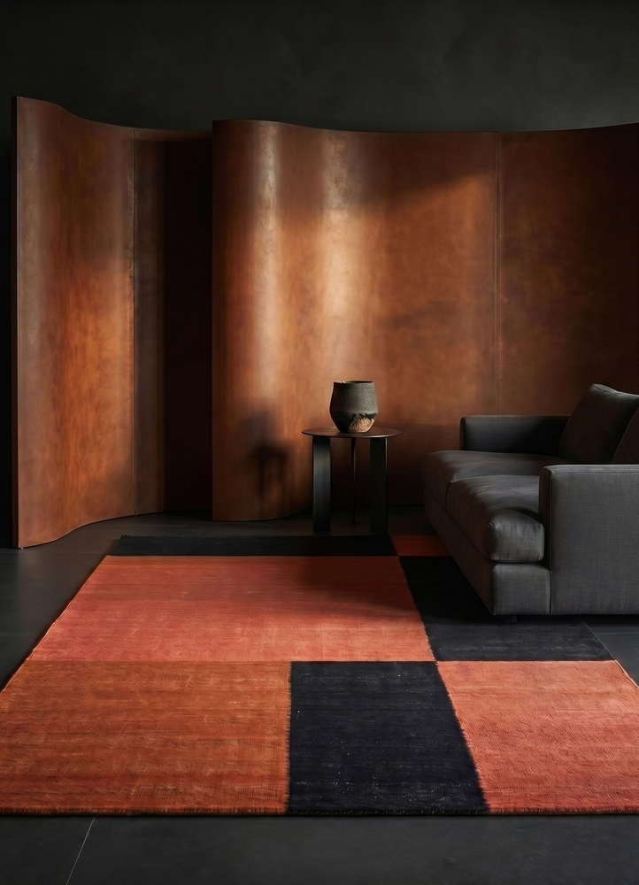checkers red and orange wool flat weaves Rug - Rander