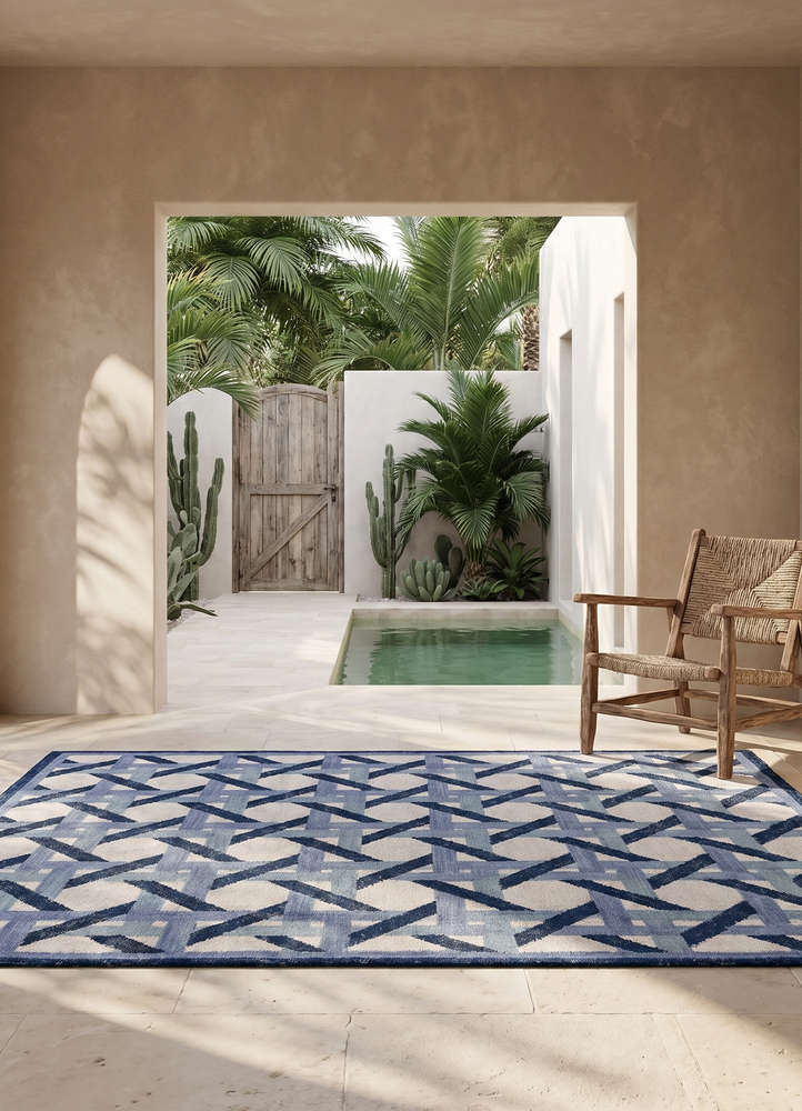 alhambra blue wool flat weaves Rug - Rander