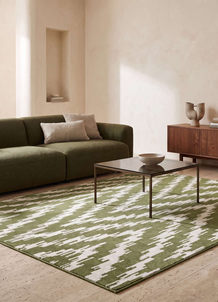 indusbar green wool and viscose flat weaves Rug - Rander