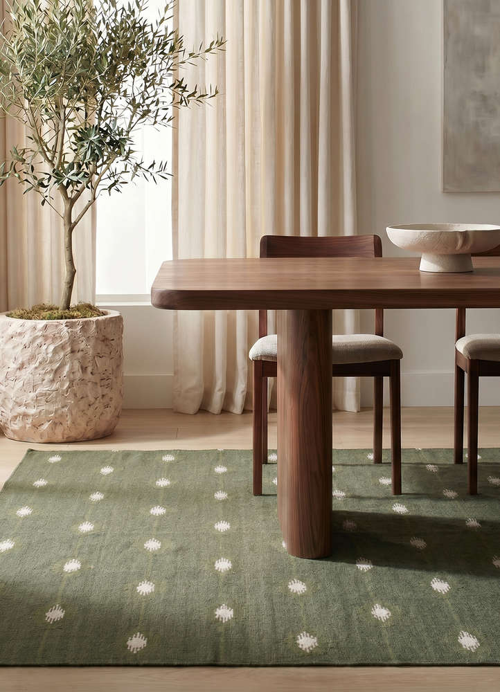 indusbar green wool and viscose flat weaves Rug - Rander
