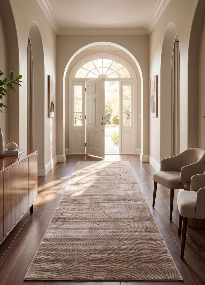 azalea beige and brown bamboo silk and zari hand knotted Rug - Rander