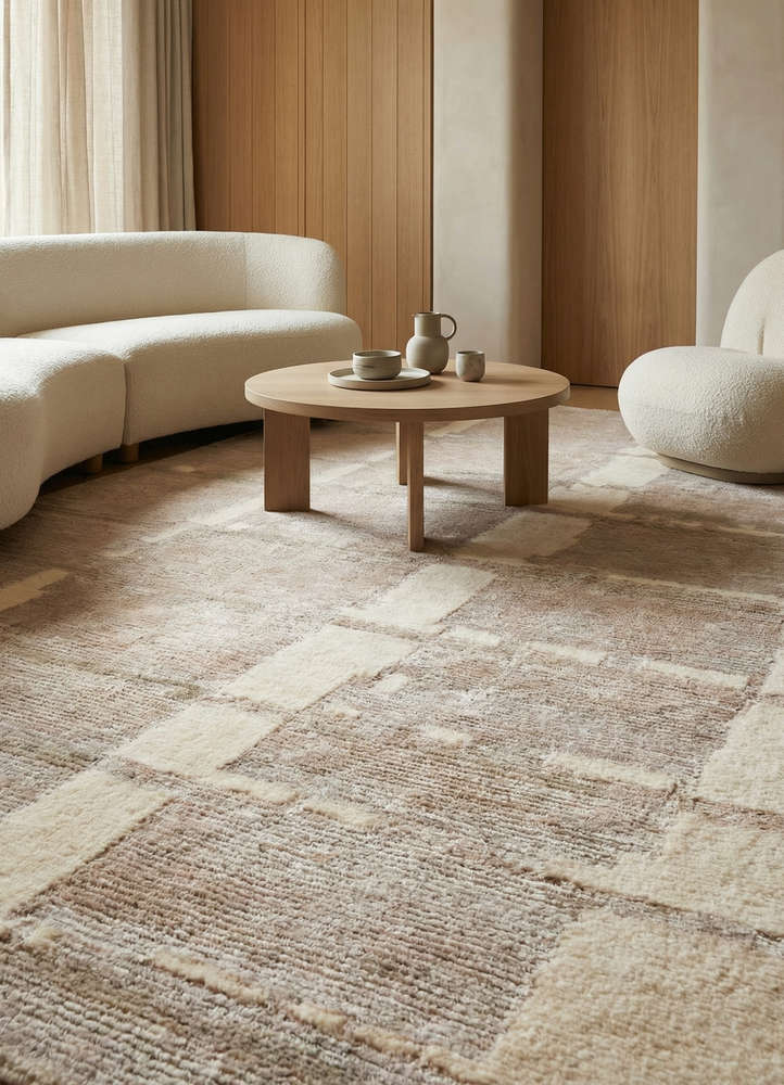 manifest beige and brown wool and bamboo silk hand knotted Rug - Rander