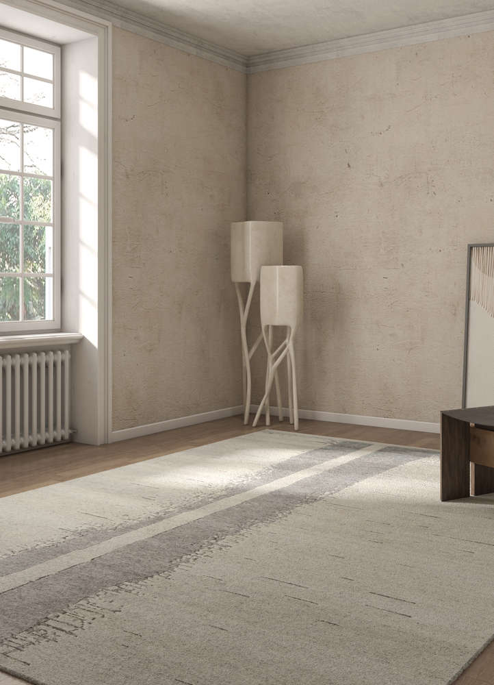 manifest ivory wool and bamboo silk hand knotted Rug - Rander
