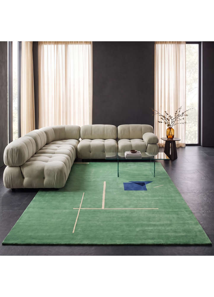 sthir green wool hand knotted Rug - Rander