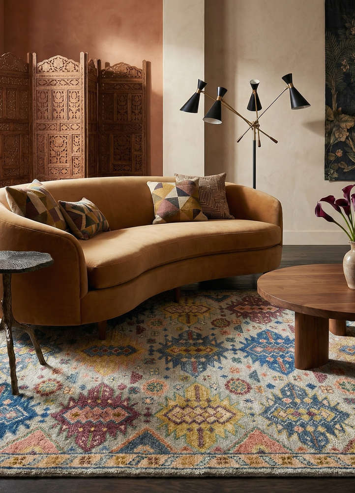 savana multi afghan wool hand knotted Rug - Rander