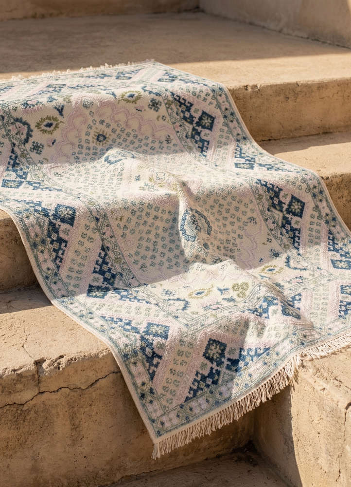 savana blue wool and silk hand knotted Rug - Rander