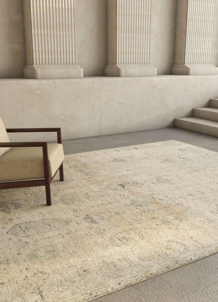 manifest ivory wool and silk hand knotted Rug - Rander
