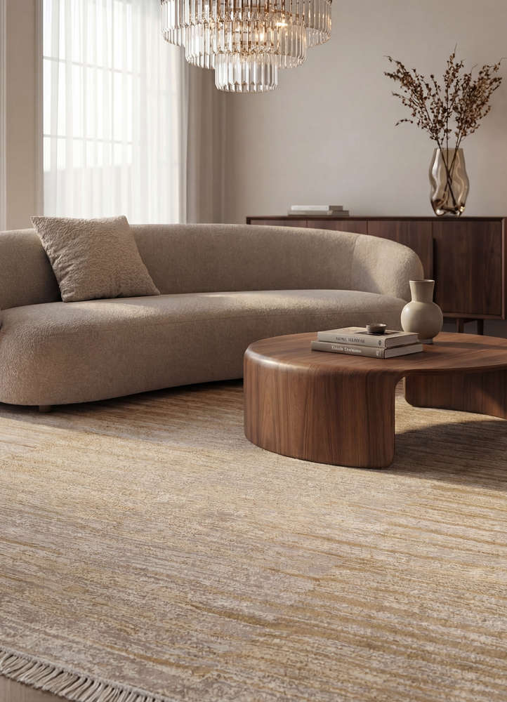 manifest ivory wool and silk hand knotted Rug - Rander