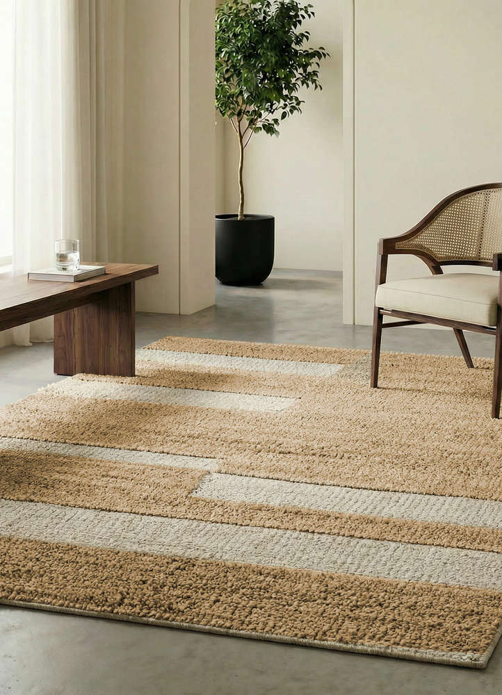 manifest beige and brown wool and silk hand knotted Rug - Rander