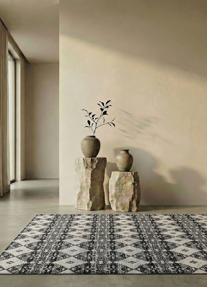 manifest grey and black wool and viscose hand knotted Rug - Rander