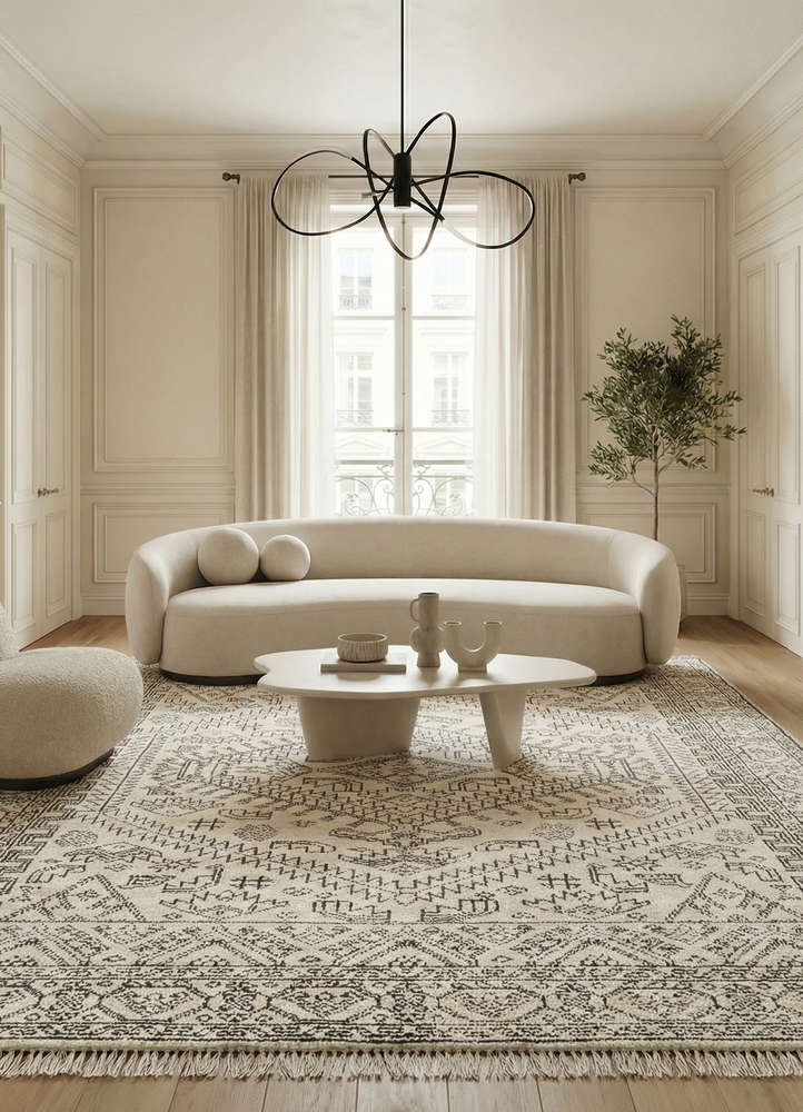 manifest ivory wool and viscose hand knotted Rug - Rander