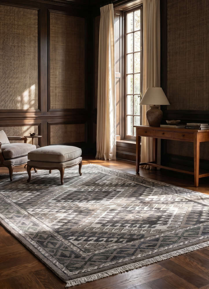savana grey and black wool and viscose hand knotted Rug - Rander
