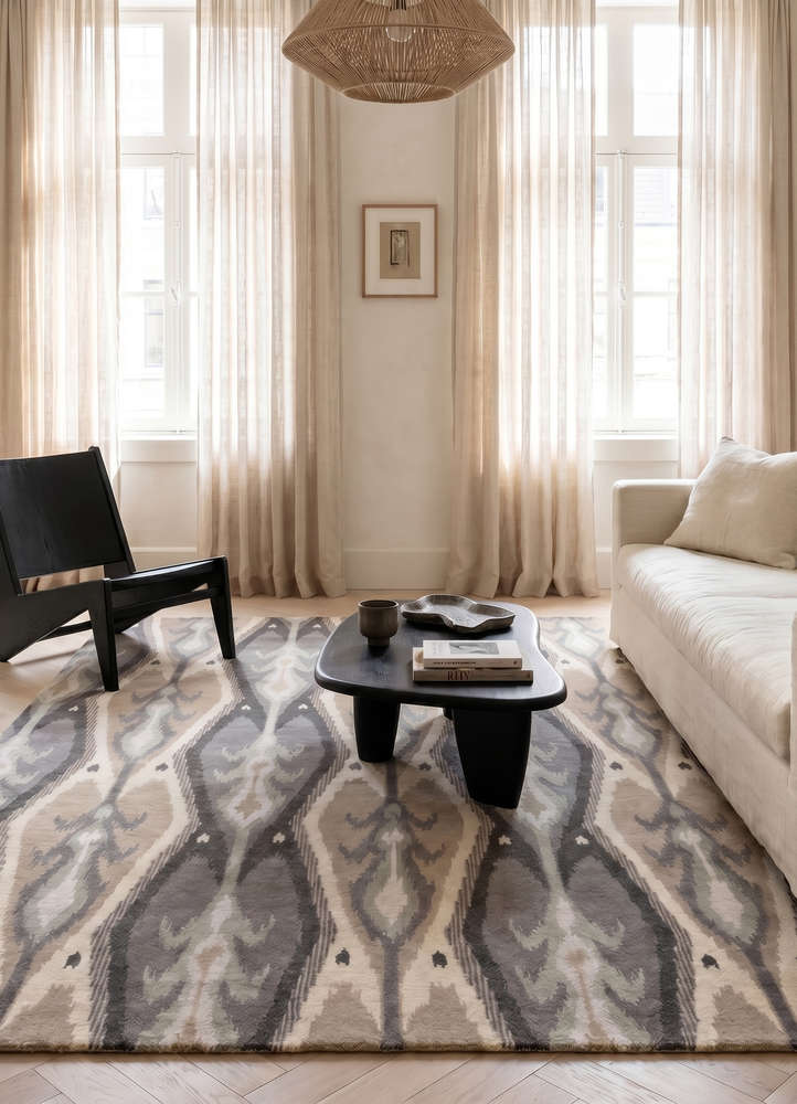 savana grey and black wool and viscose hand knotted Rug - Rander