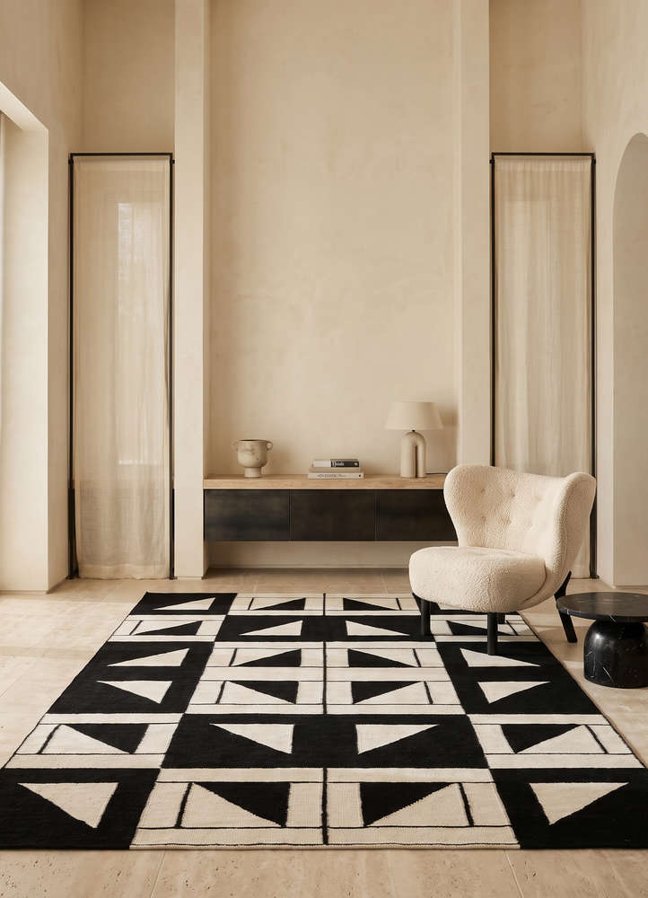 indusbar grey and black wool flat weaves Rug - Rander
