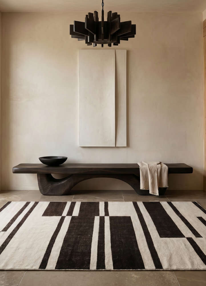 indusbar grey and black wool flat weaves Rug - Rander