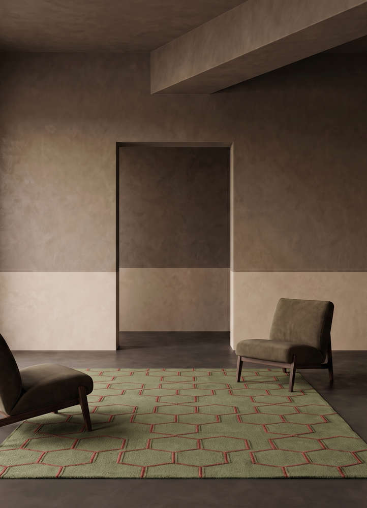 indusbar green wool flat weaves Rug - Rander