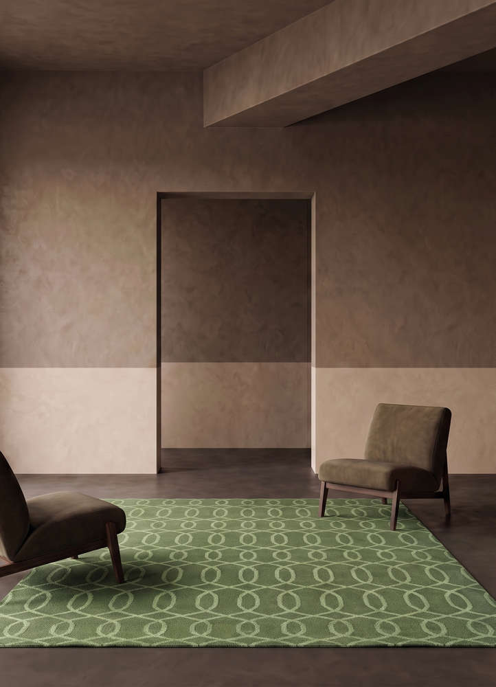 indusbar green wool flat weaves Rug - Rander