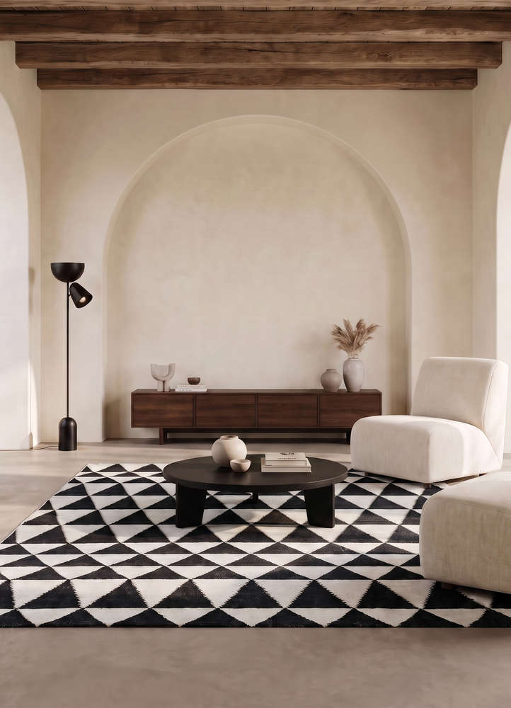indusbar grey and black wool flat weaves Rug - Rander
