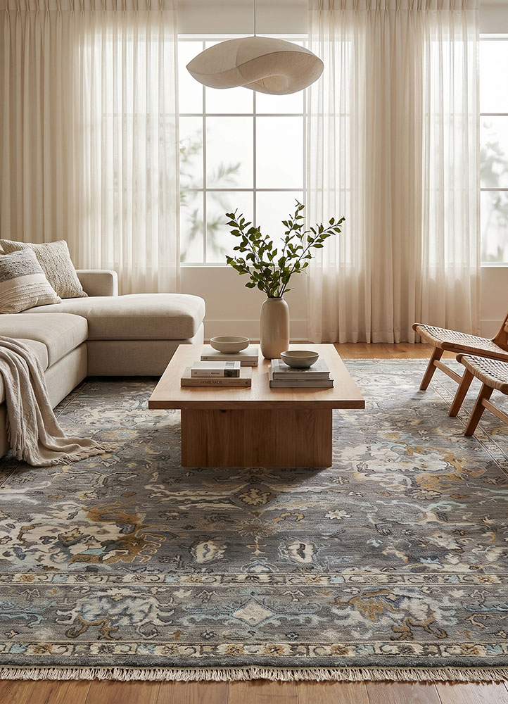 someplace in time grey and black afghan wool hand knotted Rug - Rander