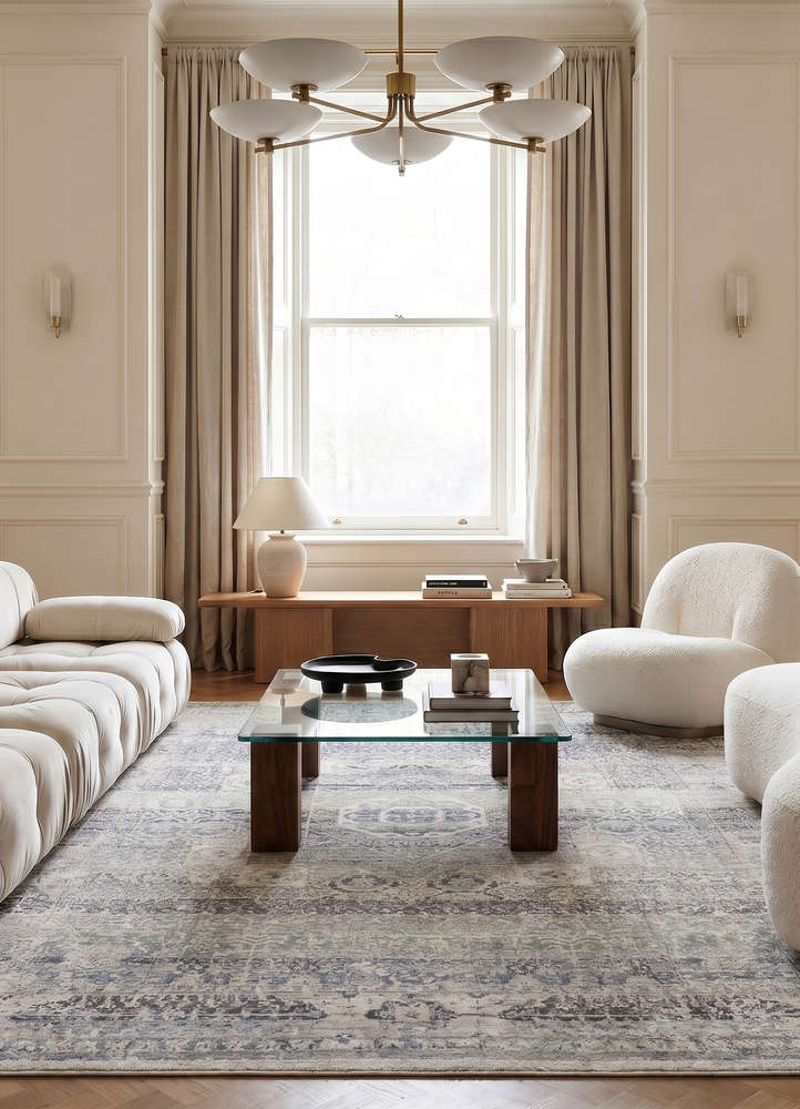 someplace in time ivory afghan wool hand knotted Rug - Rander