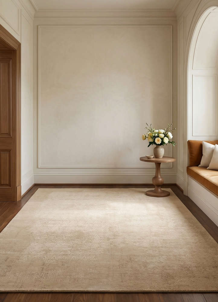 manifest ivory wool and silk hand knotted Rug - Rander