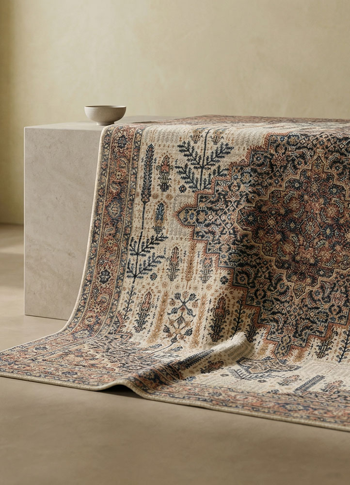 someplace in time ivory afghan wool hand knotted Rug - Rander