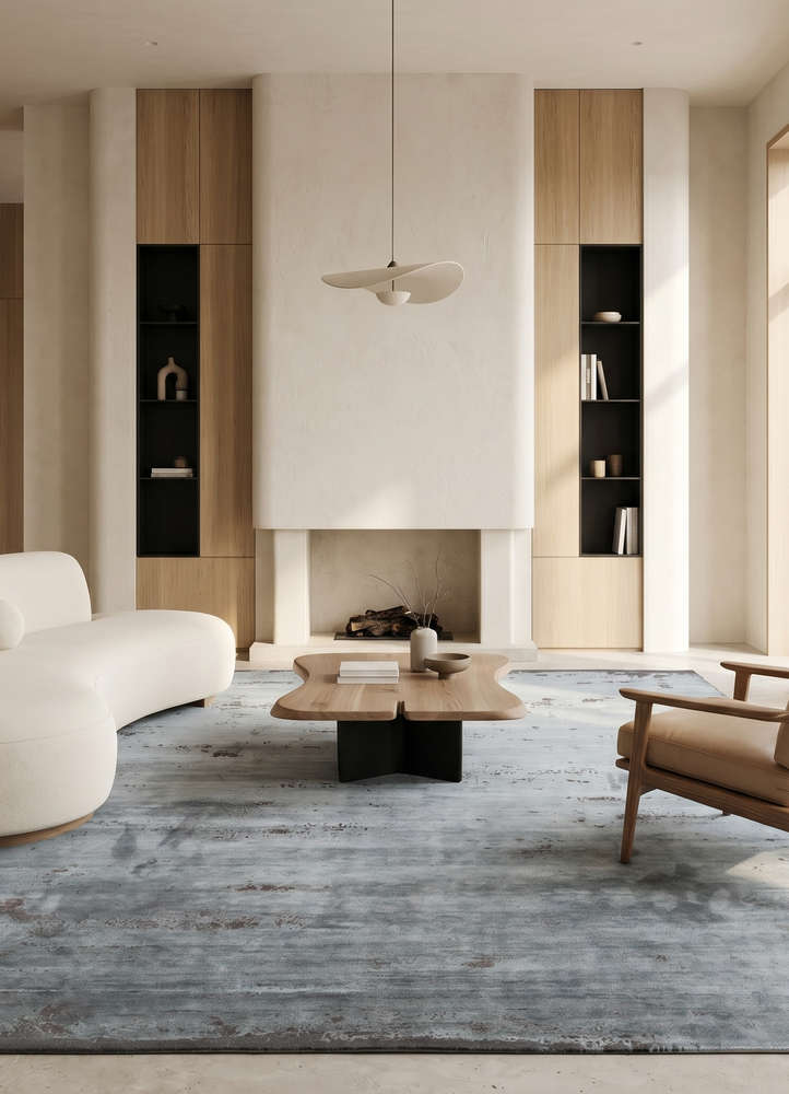 chaos theory by kavi blue wool and bamboo silk hand knotted Rug - Rander