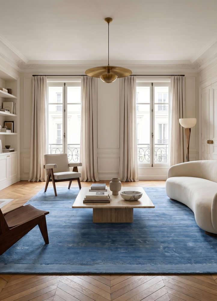 chaos theory by kavi blue wool and bamboo silk hand knotted Rug - Rander