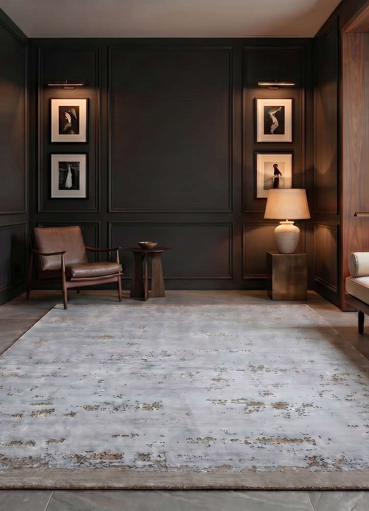 chaos theory by kavi grey and black wool and bamboo silk hand knotted Rug - Rander
