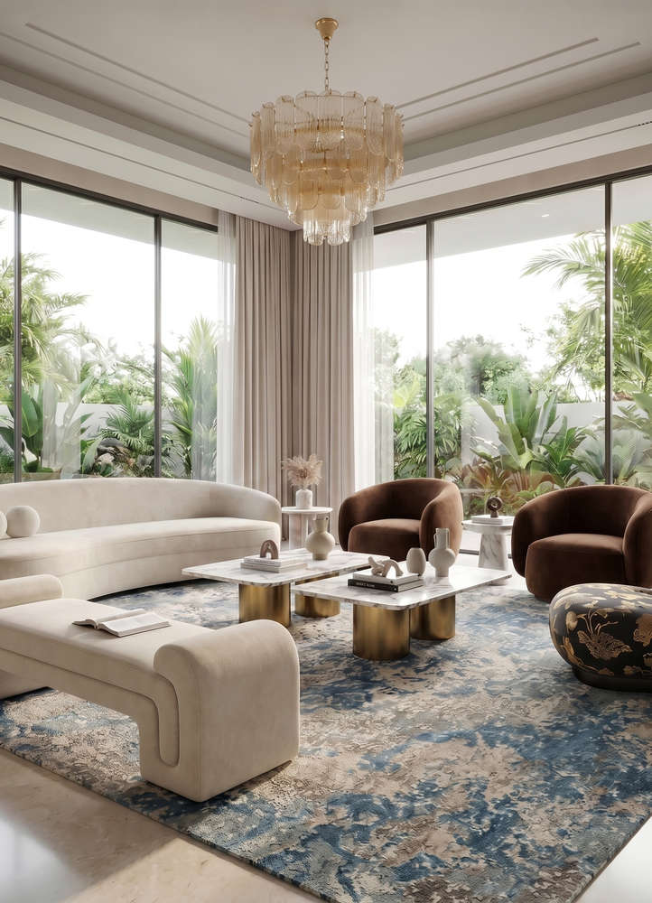 chaos theory by kavi blue wool and bamboo silk hand knotted Rug - Rander
