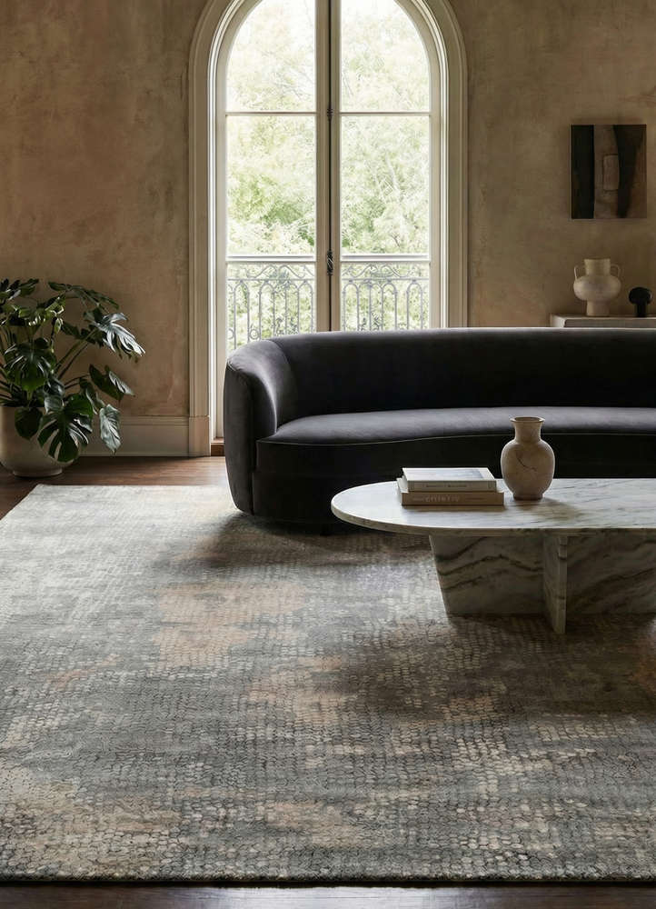 chaos theory by kavi grey and black wool and bamboo silk hand knotted Rug - Rander