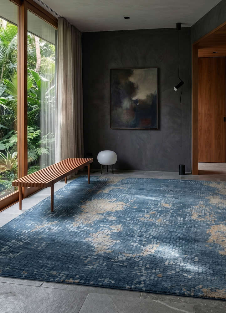 chaos theory by kavi blue wool and bamboo silk hand knotted Rug - Rander