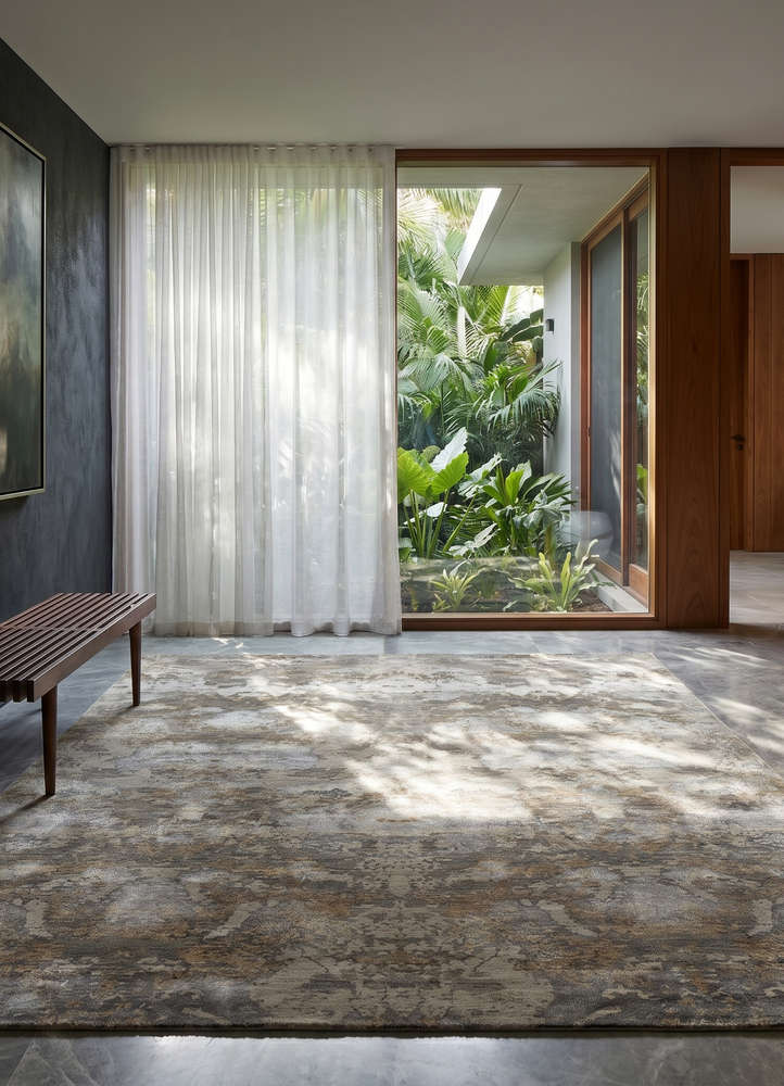 chaos theory by kavi grey and black wool and bamboo silk hand knotted Rug - Rander