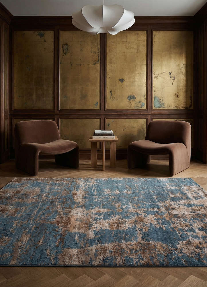 chaos theory by kavi blue wool and bamboo silk hand knotted Rug - Rander