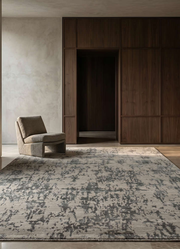 chaos theory by kavi grey and black wool and bamboo silk hand knotted Rug - Rander