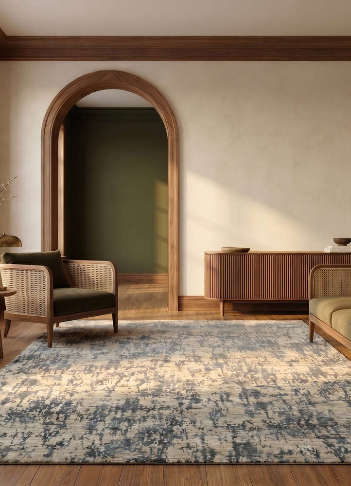 chaos theory by kavi grey and black wool and bamboo silk hand knotted Rug - Rander
