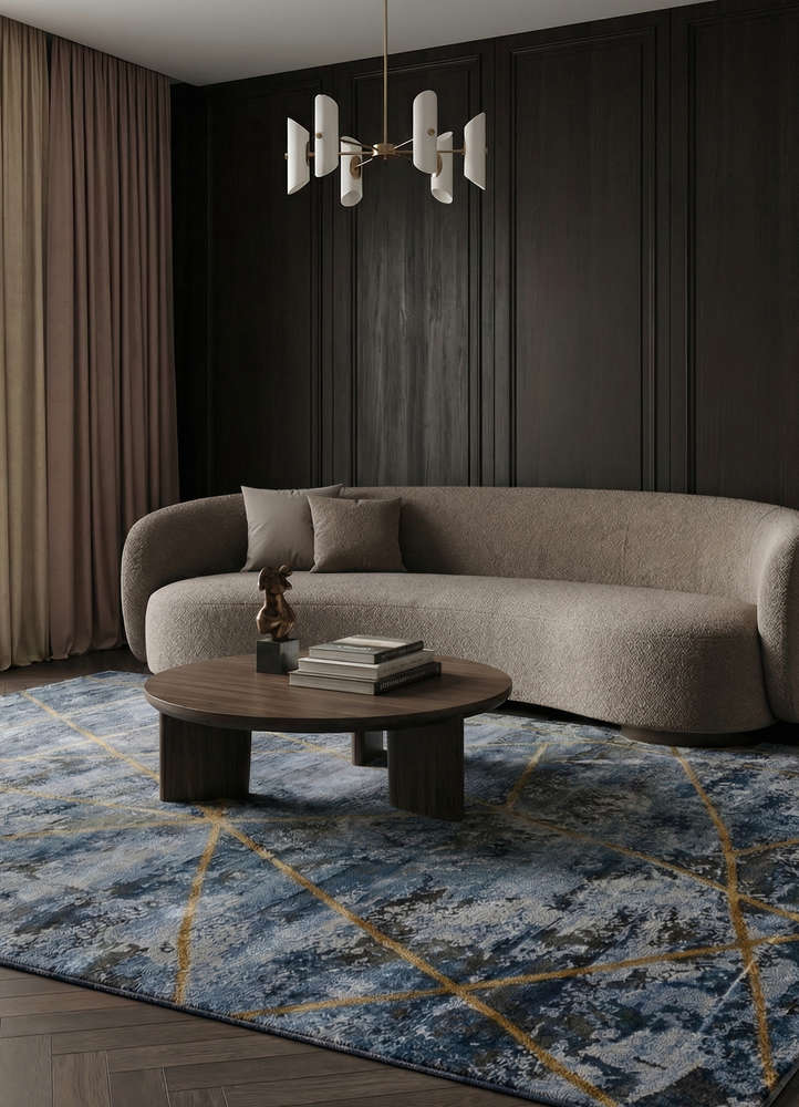 chaos theory by kavi blue wool and bamboo silk hand knotted Rug - Rander