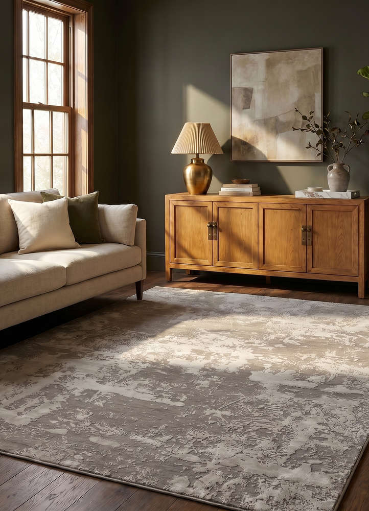 project error by kavi beige and brown wool and bamboo silk hand knotted Rug - Rander