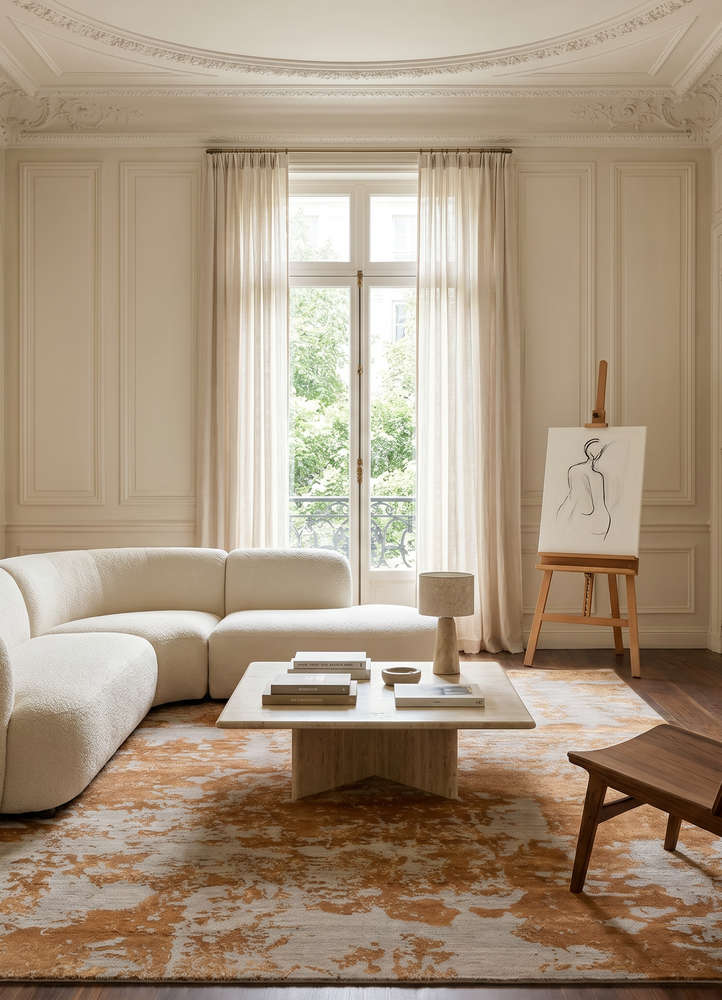 project error by kavi beige and brown wool and bamboo silk hand knotted Rug - Rander