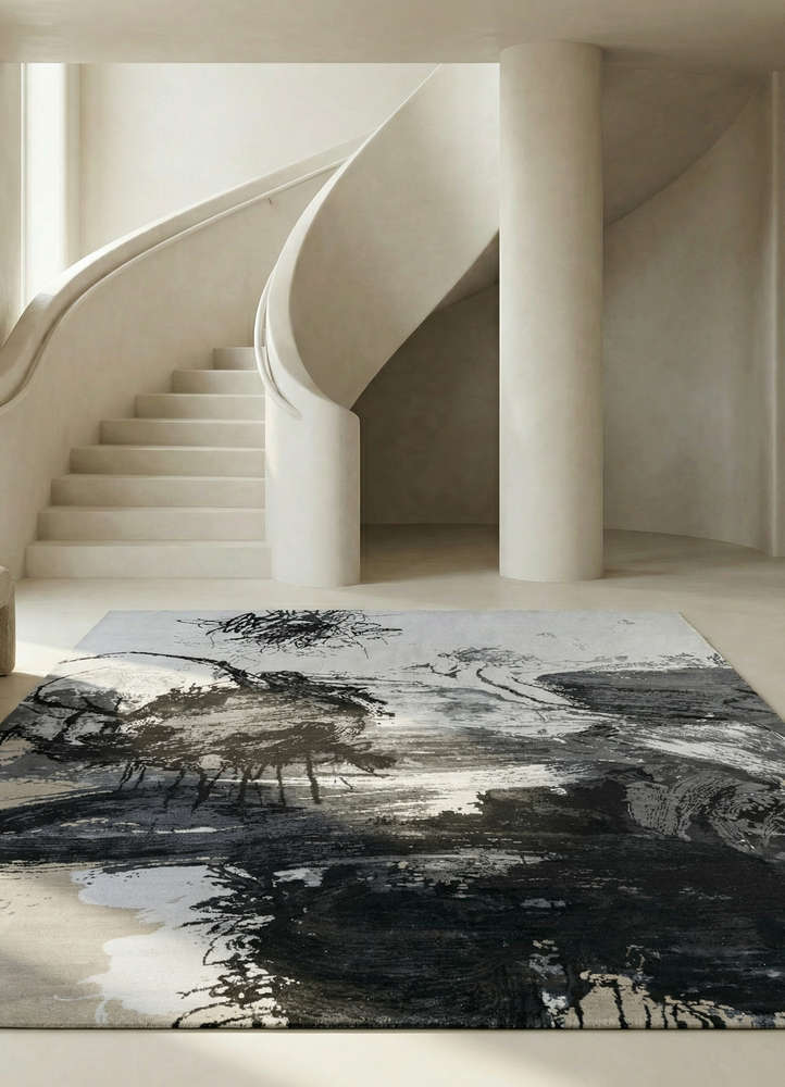 chaos theory by kavi ivory wool and bamboo silk hand knotted Rug - Rander