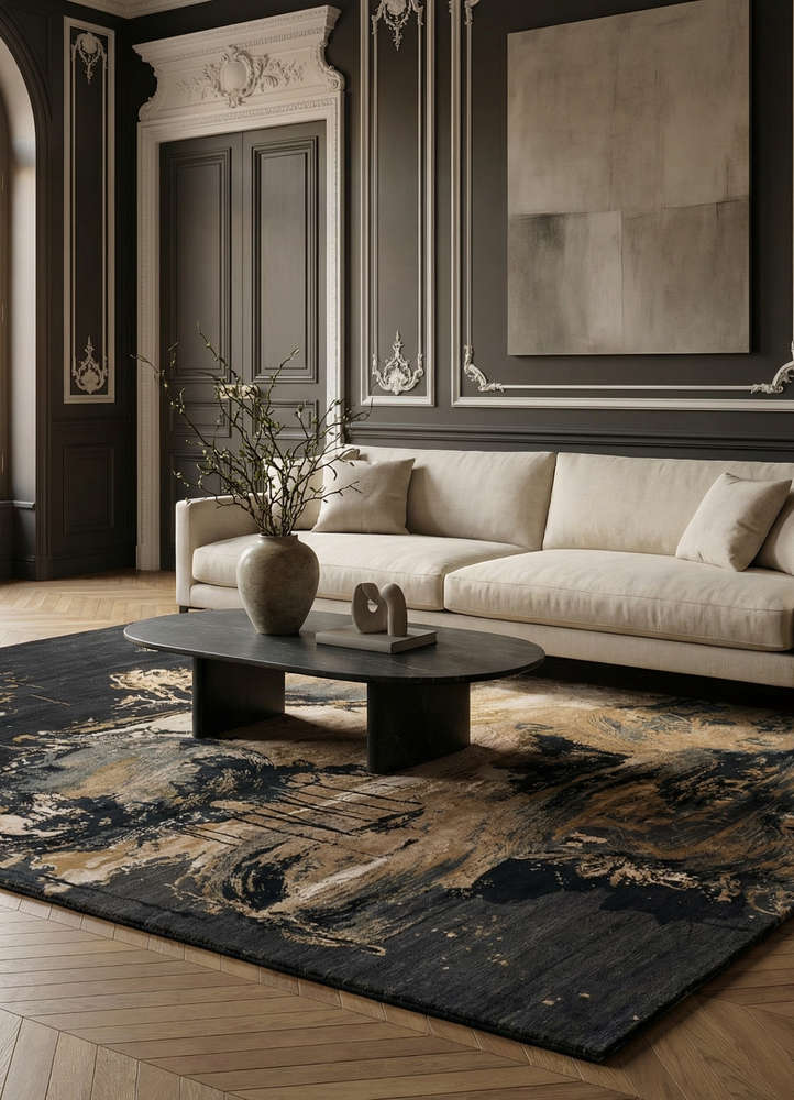 chaos theory by kavi blue wool and bamboo silk hand knotted Rug - Rander