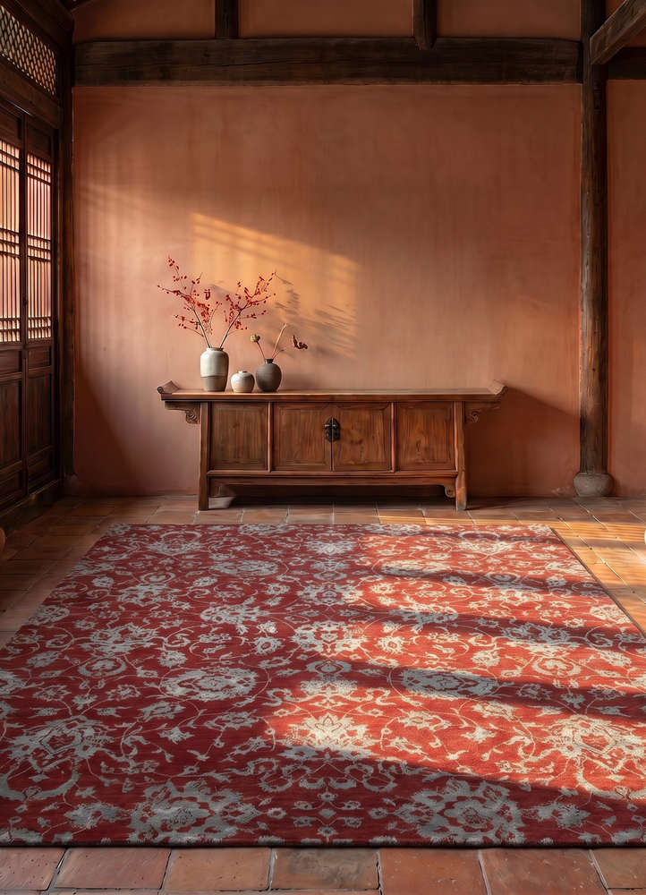 chaos theory by kavi red and orange wool and bamboo silk hand knotted Rug - Rander