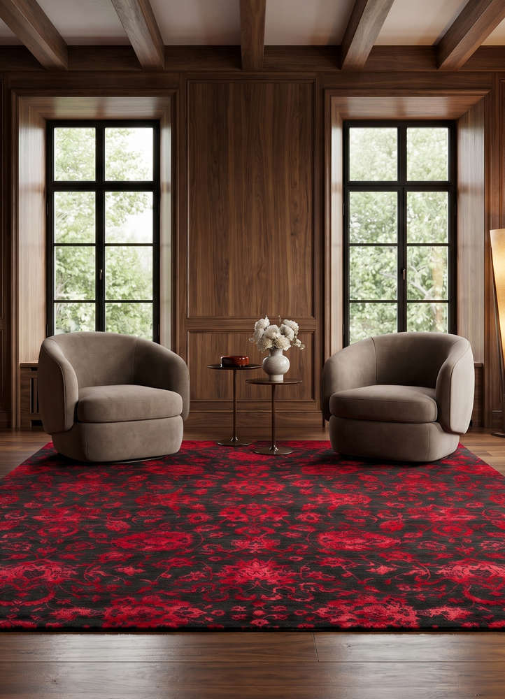 chaos theory by kavi red and orange wool and bamboo silk hand knotted Rug - Rander