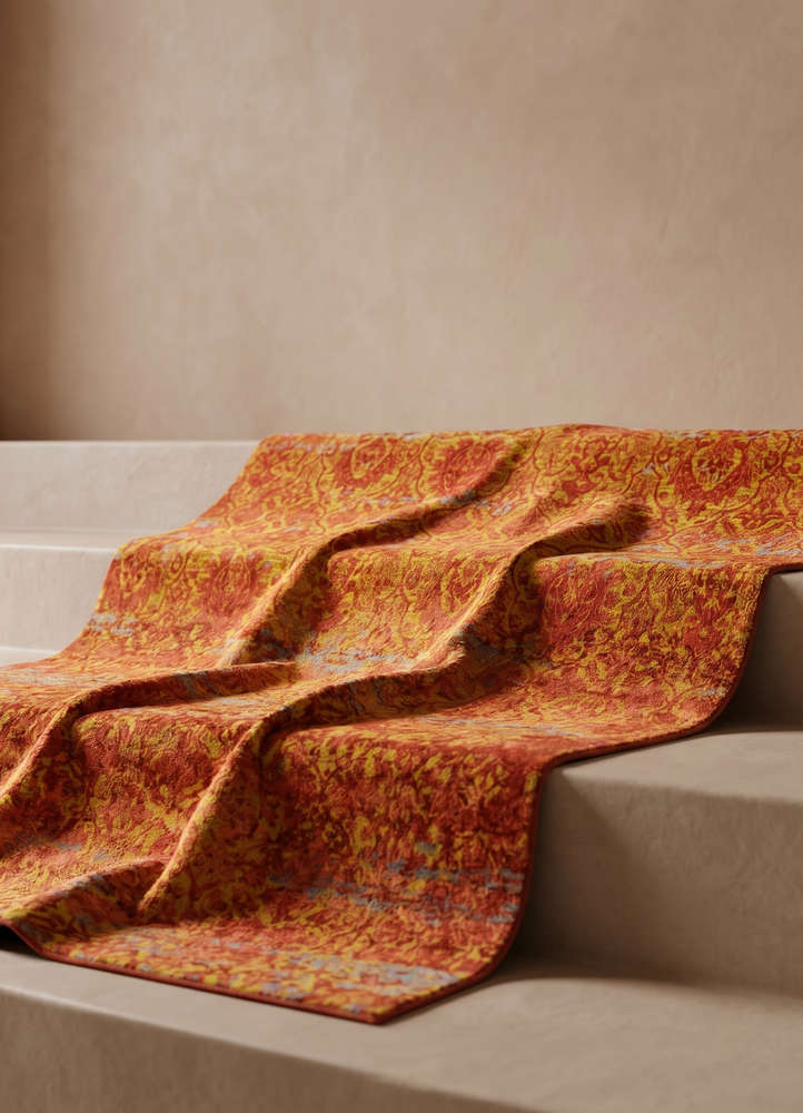 chaos theory by kavi red and orange wool and bamboo silk hand knotted Rug - Rander