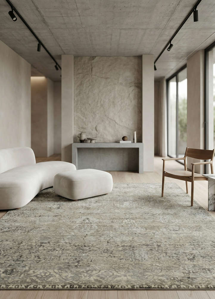 chaos theory by kavi beige and brown wool and bamboo silk hand knotted Rug - Rander